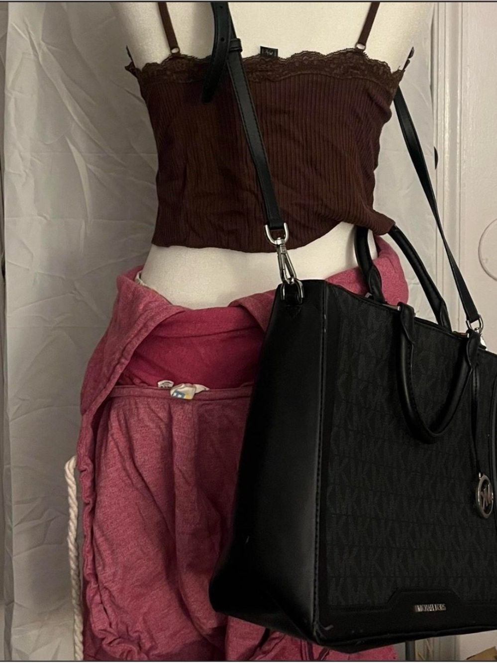 Michael Kors Black MK Logo Tote with Leather Trim - Picture 2 of 5